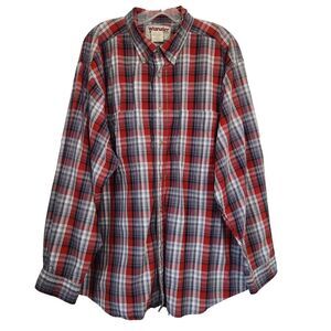Wrangler Shirt Mens 2XL Plaid Rugged‎ Wear Wrinkle Resist Long Sleeve Red Gray